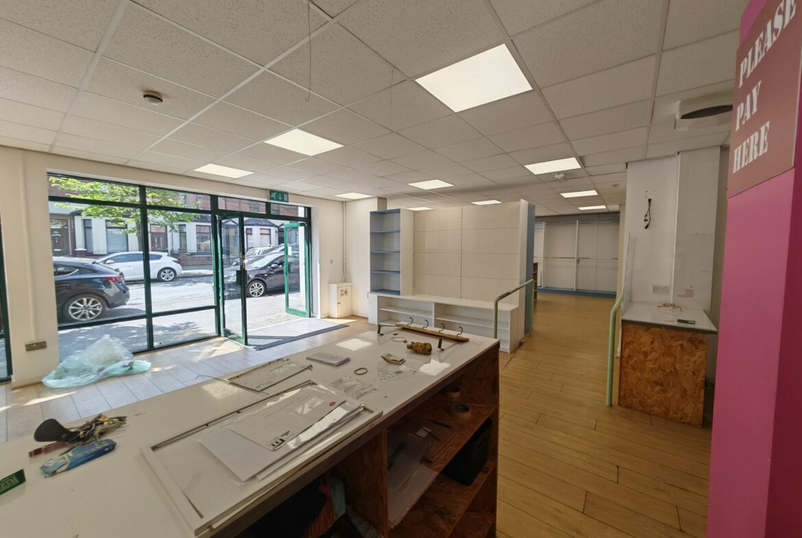 79b,c, d Springfield Road, Belfast BT12 7AE. 1200 sq ft beside the popular Blackstaff Mill where lots of food, artist, music, supermarket.